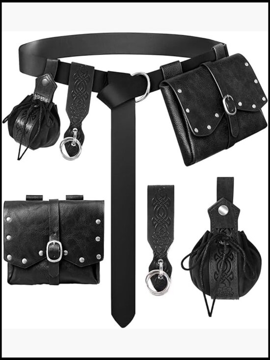 Faux Leather Renaissance Belt with Pouch Bag Keychain Medieval Cosplay main image 5